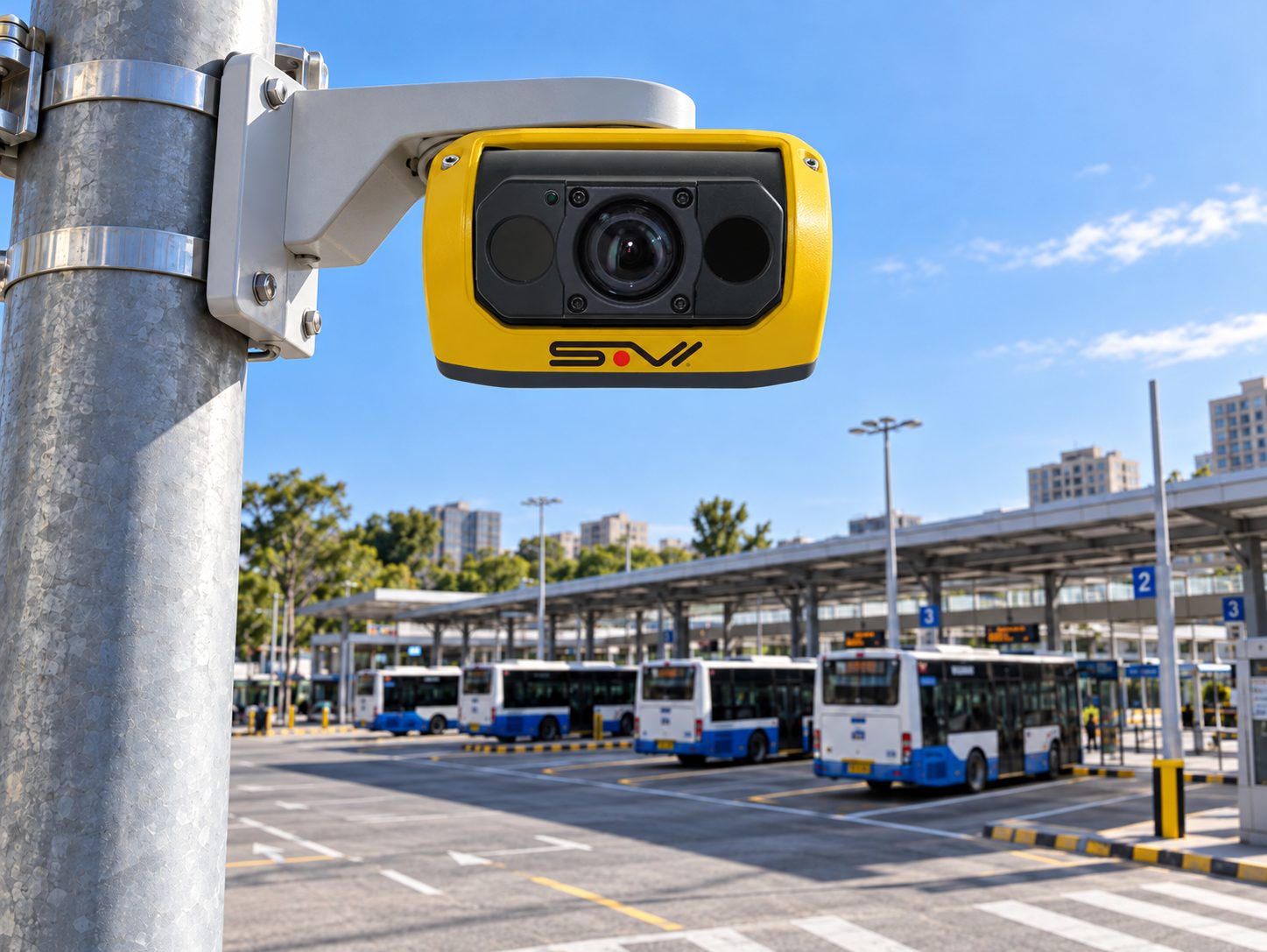 Transit bus yard with an SV exterior camera
